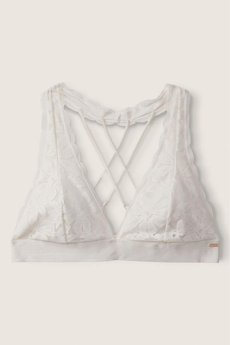 Coconut White Victoria's Secret Lace Strappy Back Halterneck Bralette | 4709SKZHF