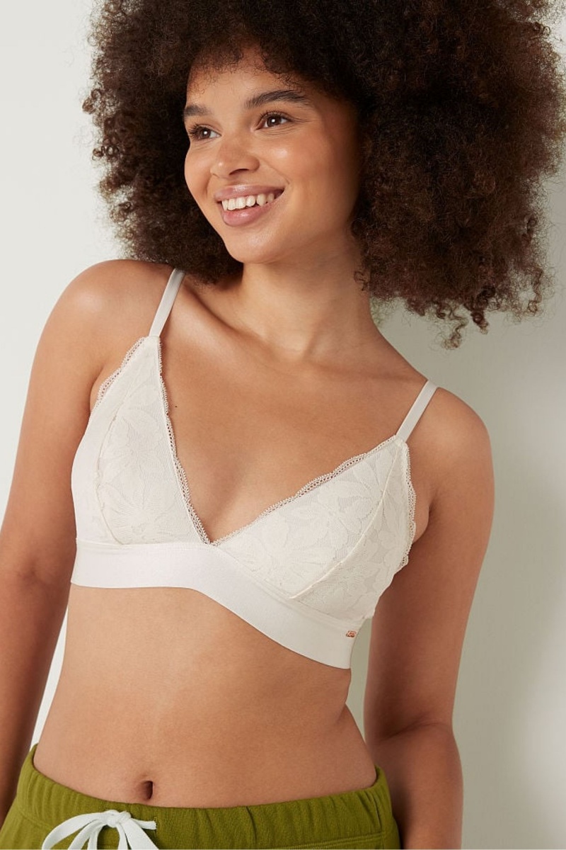 Coconut White Victoria's Secret Lace Unlined Triangle Bralette | 6430XLDCW