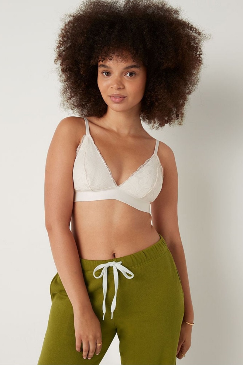 Coconut White Victoria\'s Secret Lace Unlined Triangle Bralette | 6430XLDCW