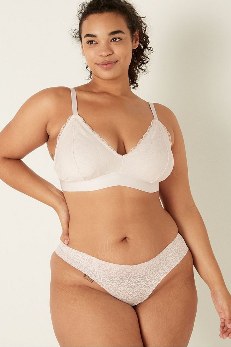 Coconut White Victoria\'s Secret Lace Unlined Triangle Bralette | 5793CELMU