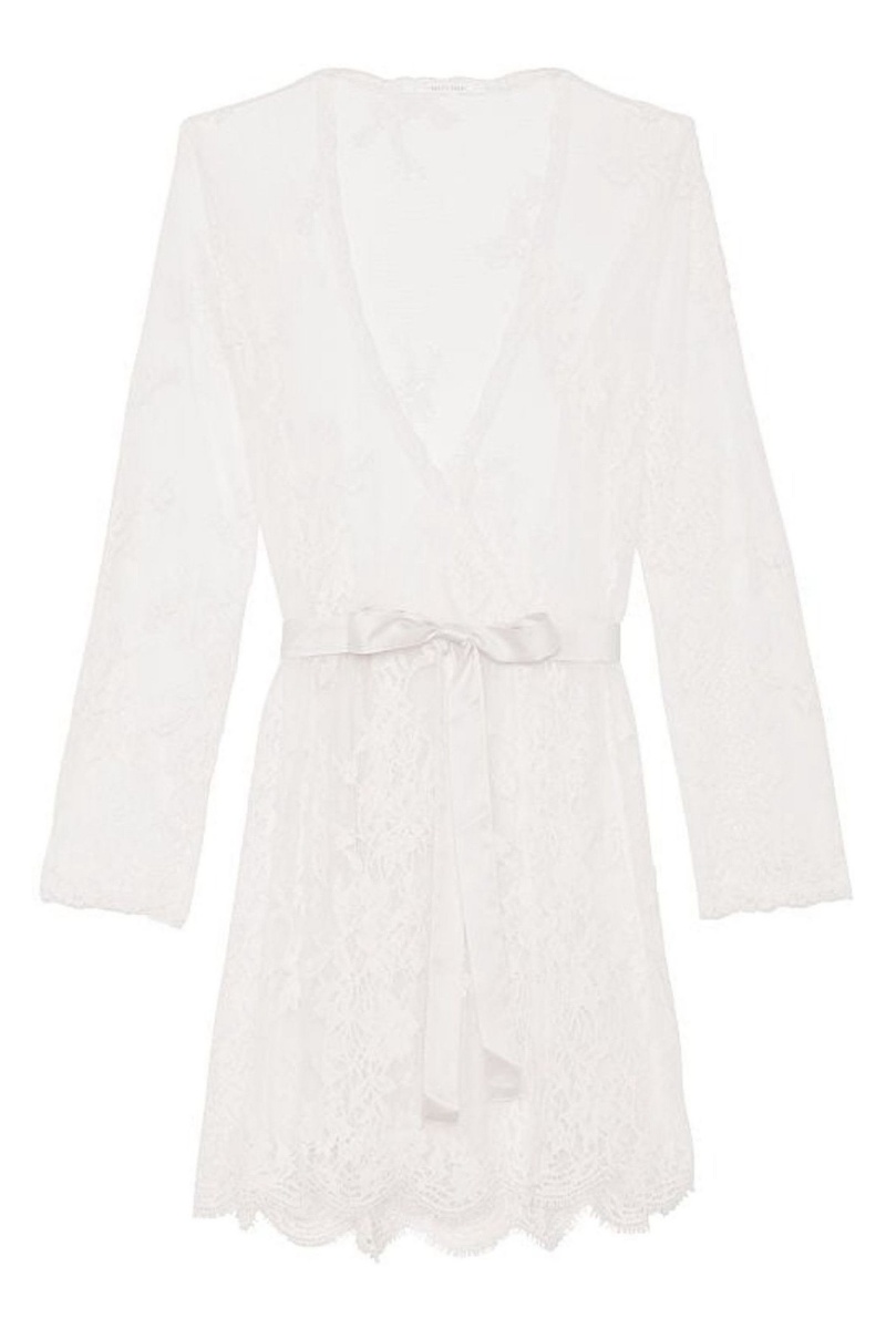 Coconut White Victoria's Secret Sheer Lace Robe | 8219PUVFT