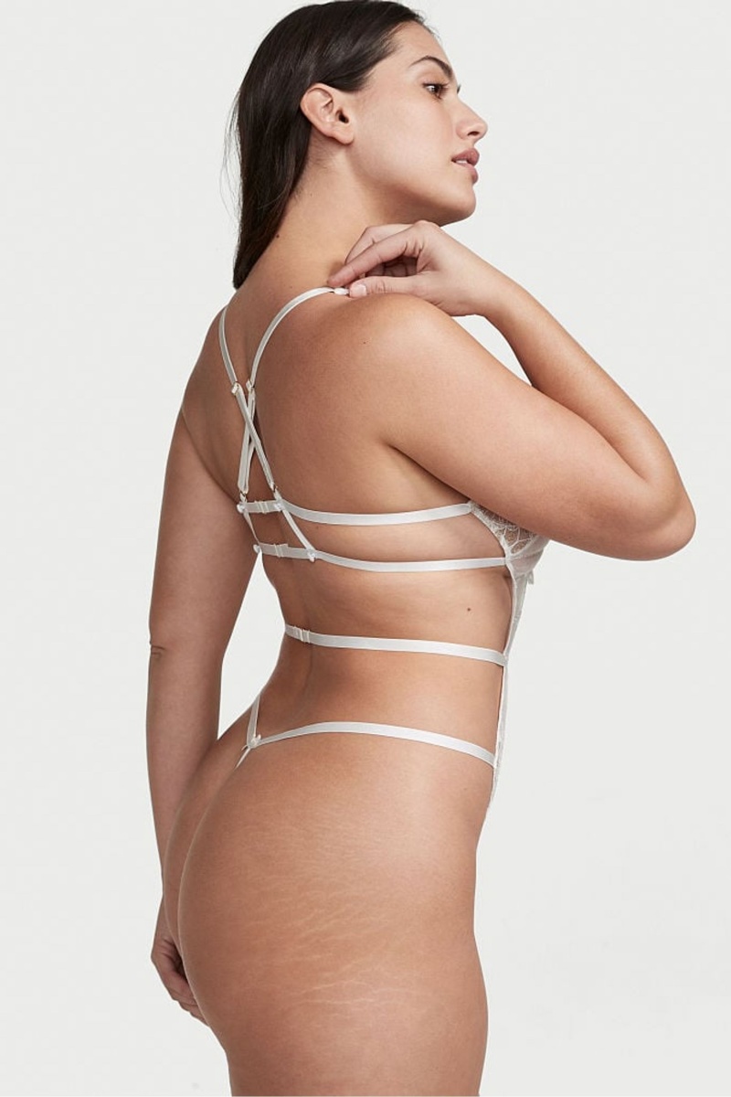 Coconut White Victoria's Secret Strappy Back Lace Body | 7249YAXZV