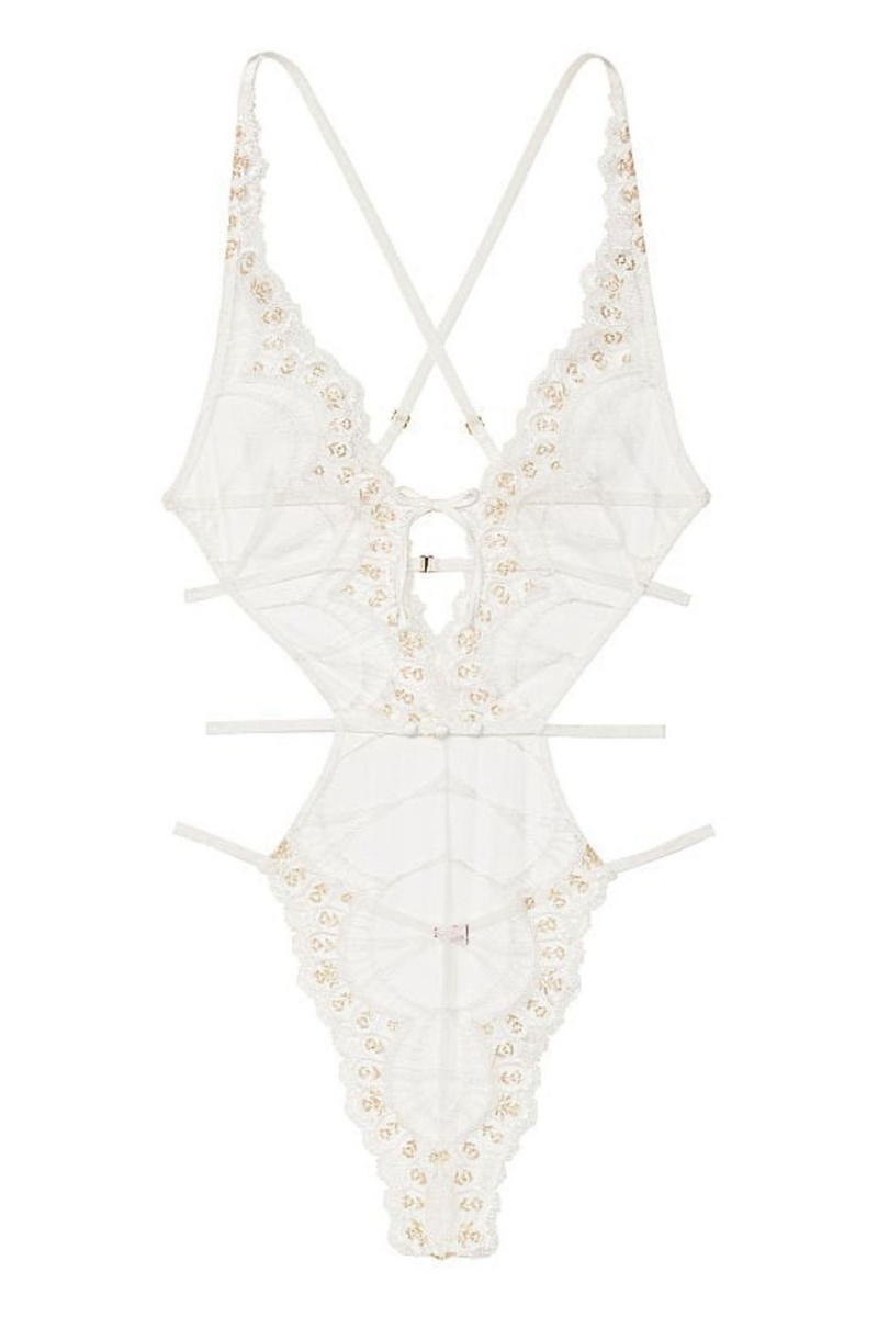 Coconut White Victoria's Secret Strappy Back Lace Body | 7249YAXZV