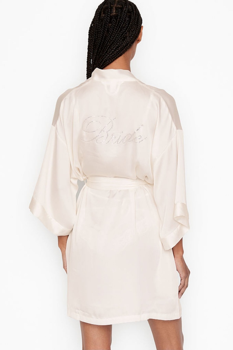 Coconut White W/ Bride Embellished Victoria's Secret Bridal Satin Bride Embellished Robe | 2485VGIDH