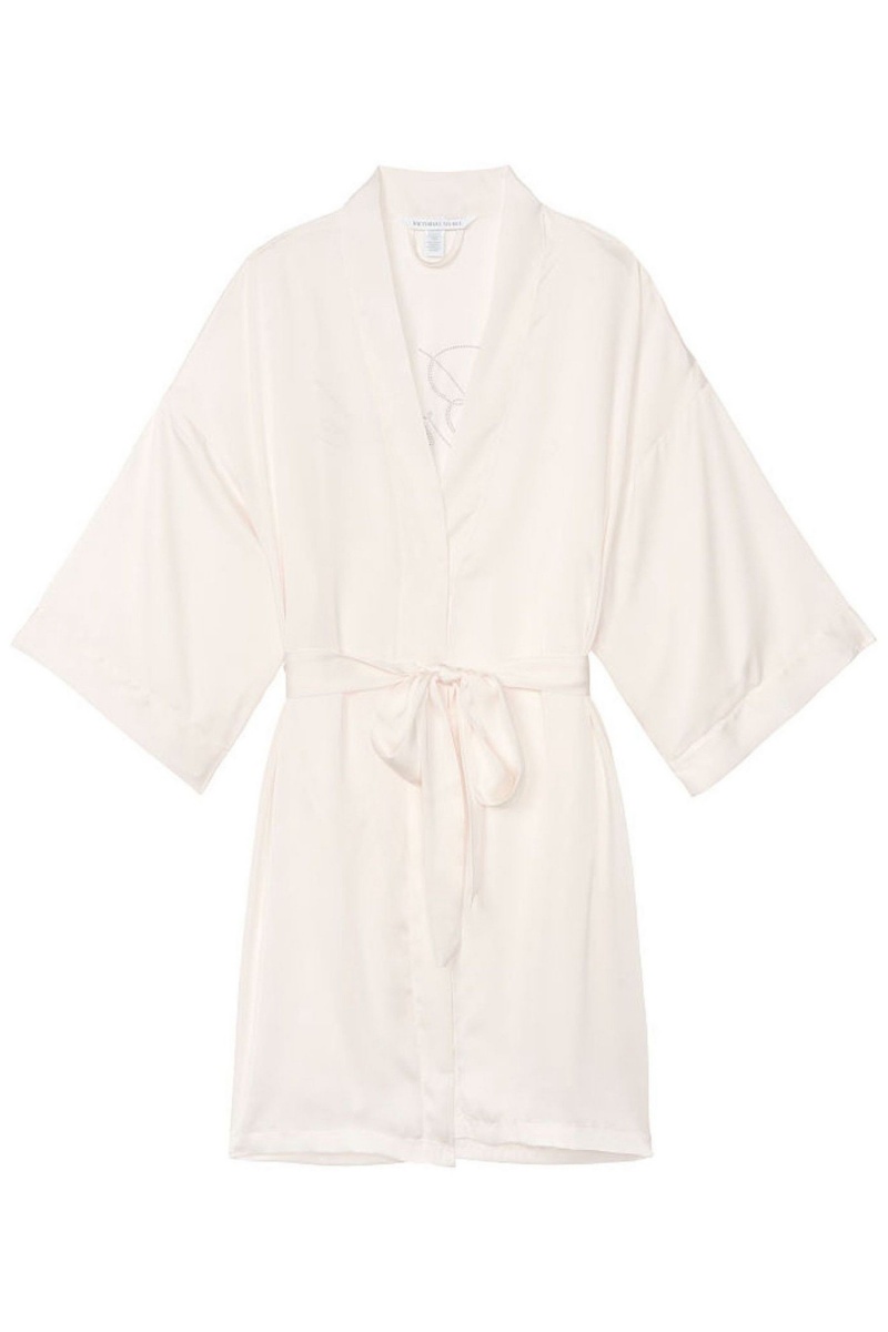 Coconut White W/ Bride Embellished Victoria's Secret Bridal Satin Bride Embellished Robe | 2485VGIDH