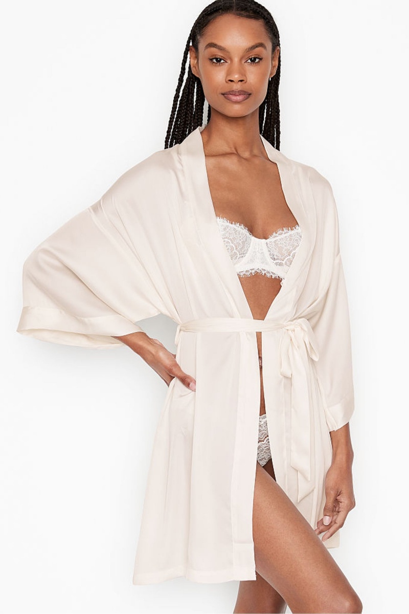 Coconut White W/ Bride Embellished Victoria\'s Secret Bridal Satin Bride Embellished Robe | 2485VGIDH