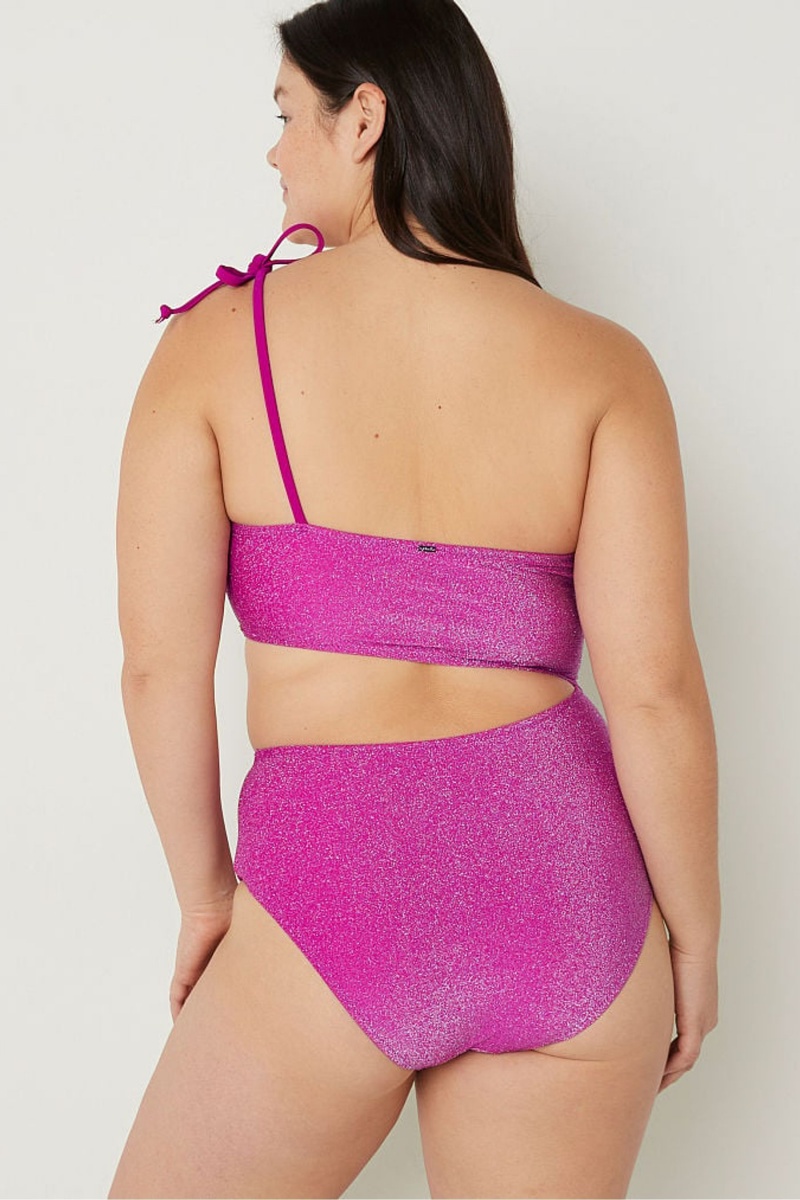 Dahlia Magenta Pink Victoria's Secret Shimmer One Shoulder Swimsuit | 3486NJUBW