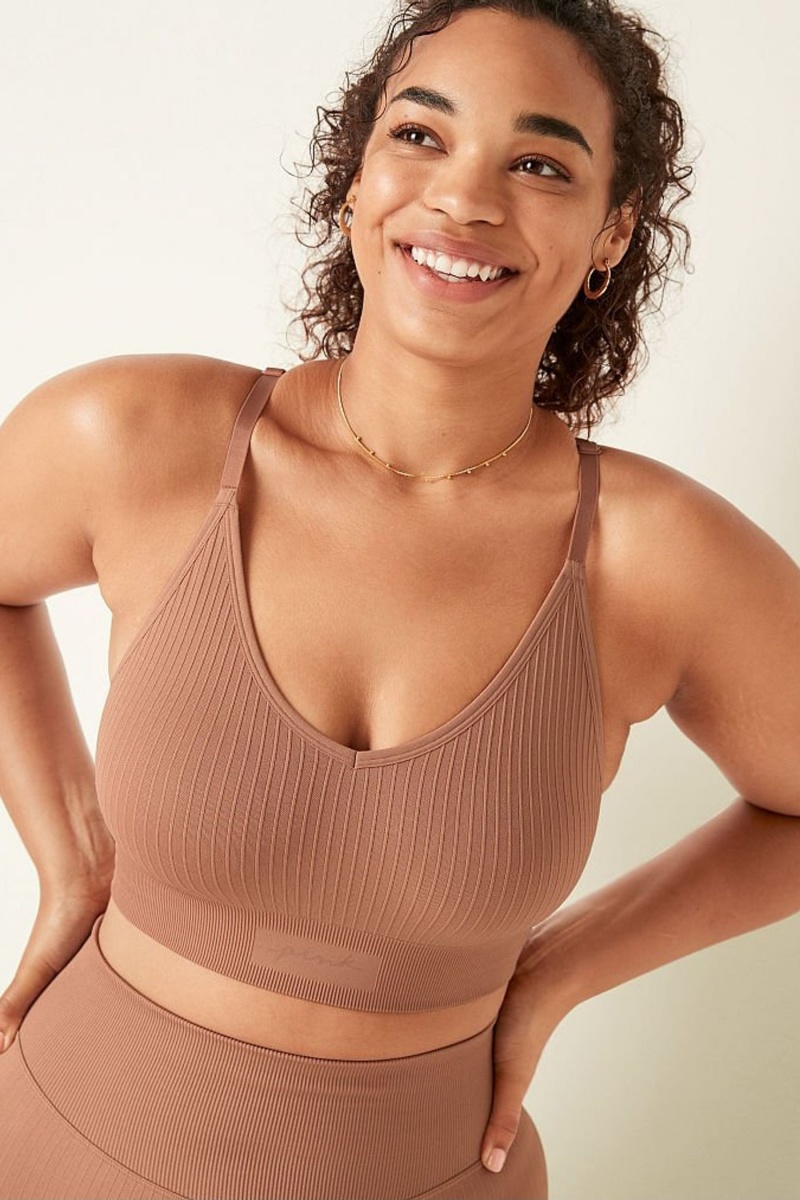 Damsel Pink Victoria\'s Secret Seamless Lightly Lined Low Impact Sports Bra | 5798FICOP