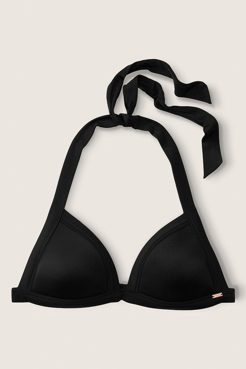 Dark Charcoal Grey Butterfly Victoria\'s Secret Push Up Triangle Halterneck Bikini Top | 6079USJLG