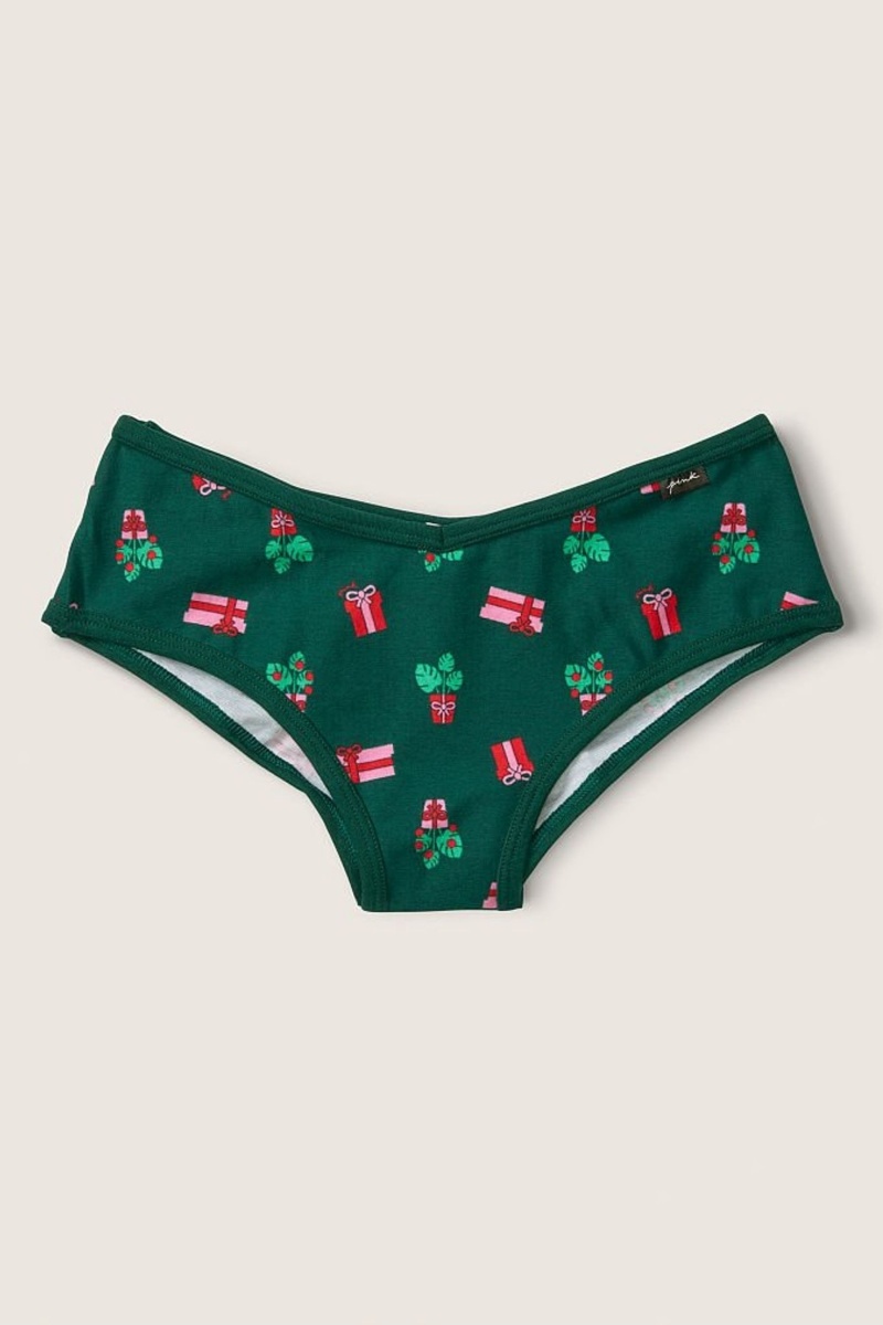 Dark Garden Green Christmas Print Victoria\'s Secret Cotton Cheeky Knickers | 4597SLCNO