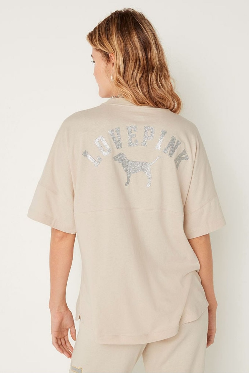 Dark Steel Grey Victoria's Secret Shine Oversized Short Sleeve T-Shirt | 5940BYZMW