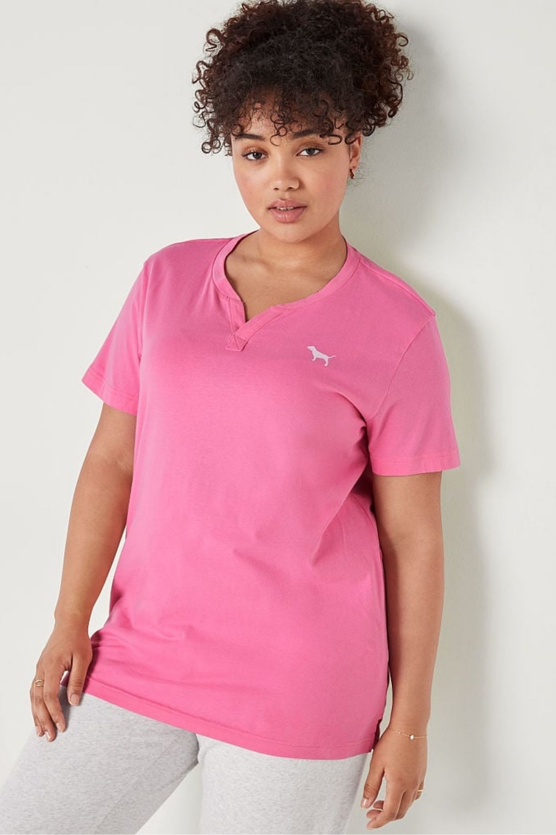 Dreamy Pink Victoria\'s Secret V Neck Short Sleeve T-Shirt | 1846VHQBG