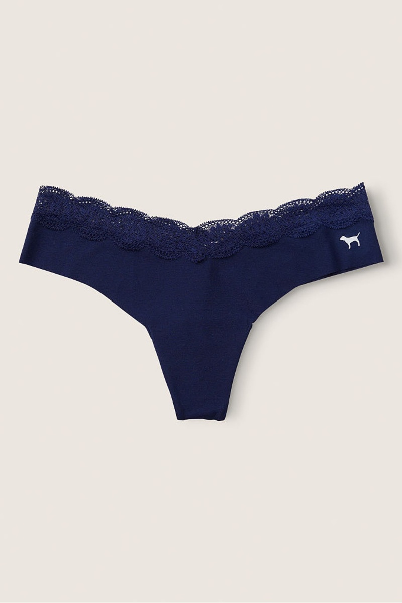 Ensign Blue Victoria's Secret No-Show No Show Lace Trim Thong Knickers | 3567XYQCM