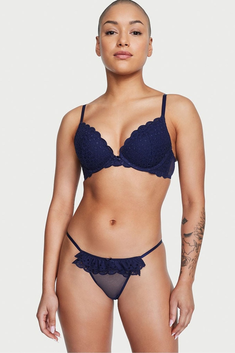 Ensign Navy Blue Victoria's Secret Dream Angels Broderie Knickers | 9714PVURK