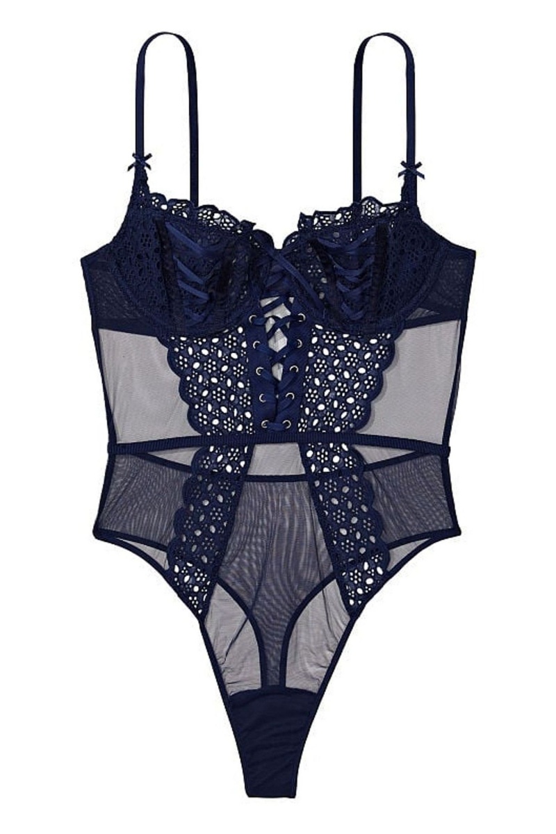 Ensign Navy Blue Victoria's Secret Dream Angels Broderie Unlined Balcony Body | 8394MQTHD