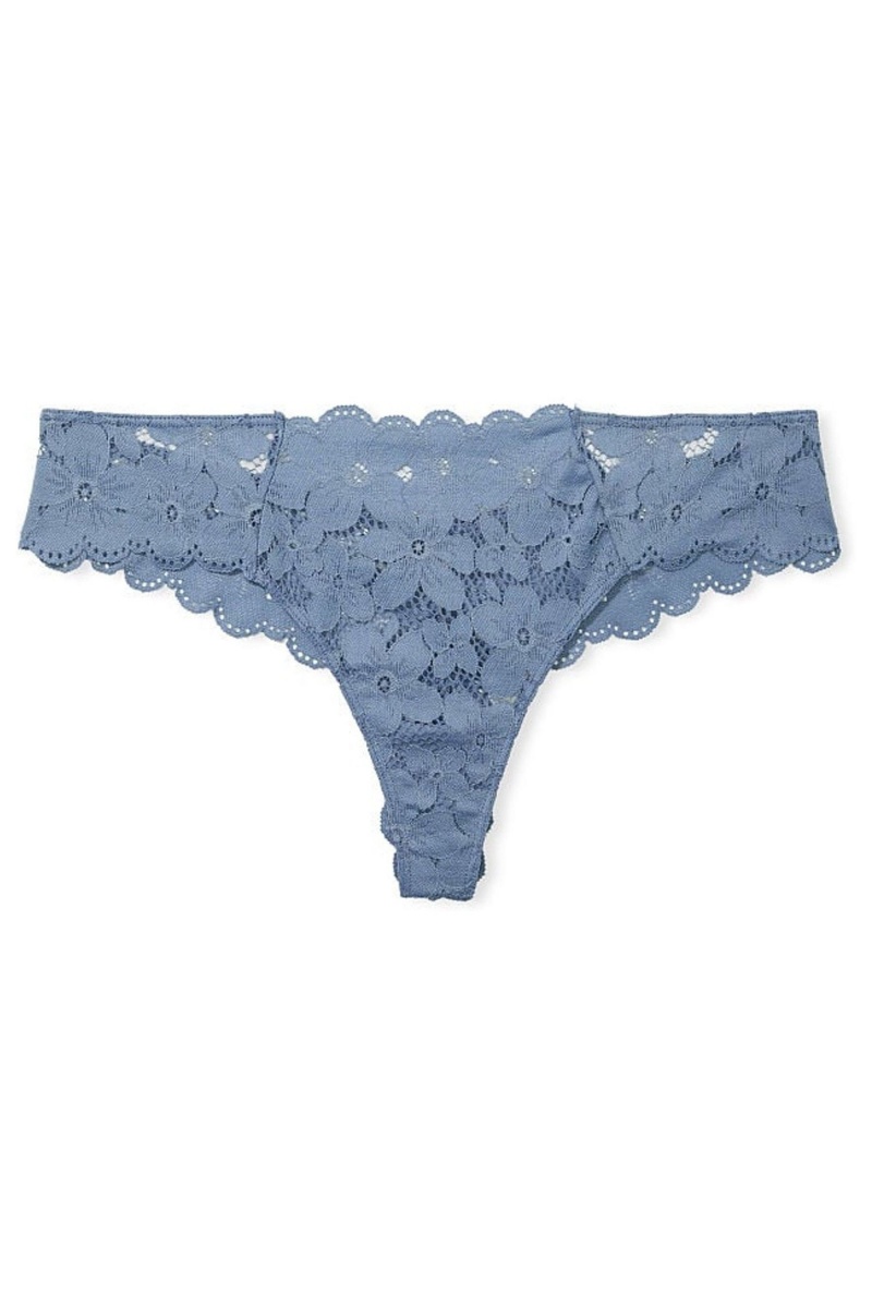 Faded Denim Blue Victoria's Secret The Lacie Lace Thong Knickers | 6397UVKPI