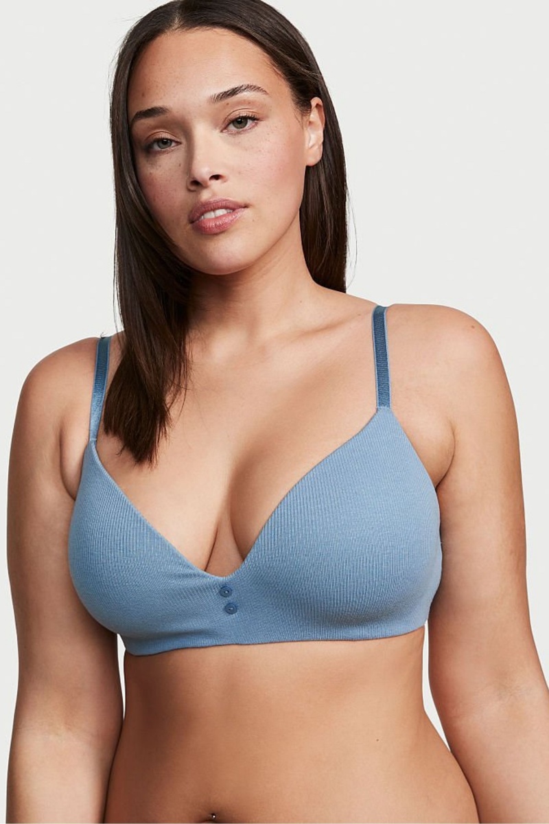 Faded Denim Blue Victoria\'s Secret The T-Shirt Smooth Lightly Lined Non Wired T-Shirt Bra | 4916HKJUT