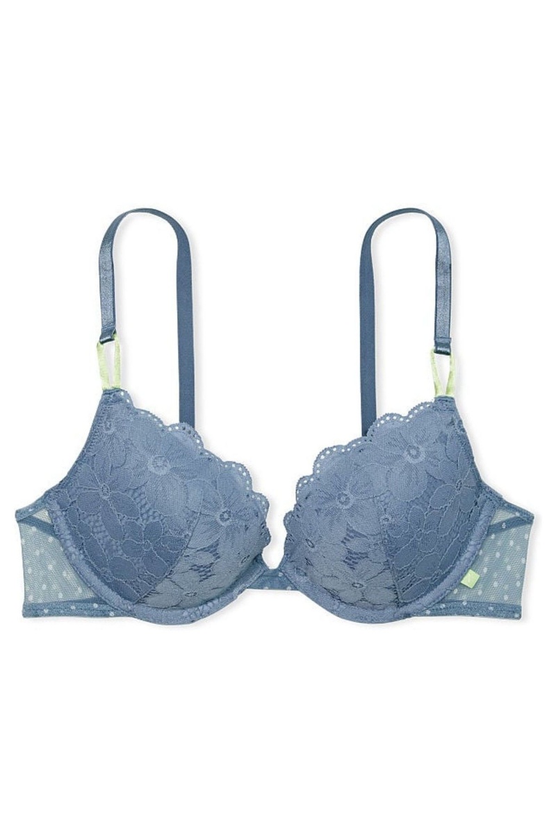 Faded Denim Blue Victoria's Secret Victorias Secret Push Up Lace Bra | 7430WPCXU