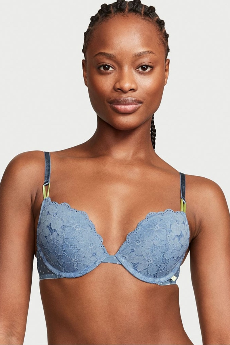 Faded Denim Blue Victoria\'s Secret Victorias Secret Push Up Lace Bra | 7430WPCXU