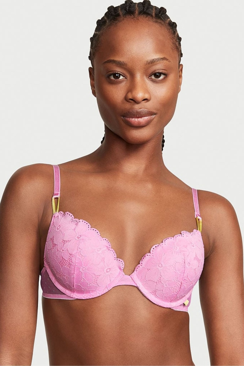 Faded Denim Blue Victoria\'s Secret Victorias Secret Push Up Lace Bra | 7163STEVB