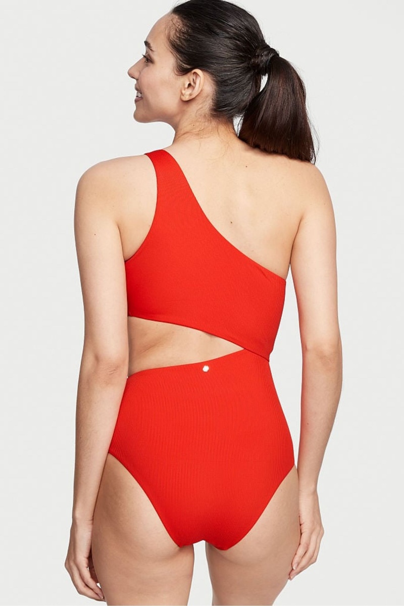 Flame Rib Red Victoria's Secret One Shoulder Swimsuit | 2386UBEIO