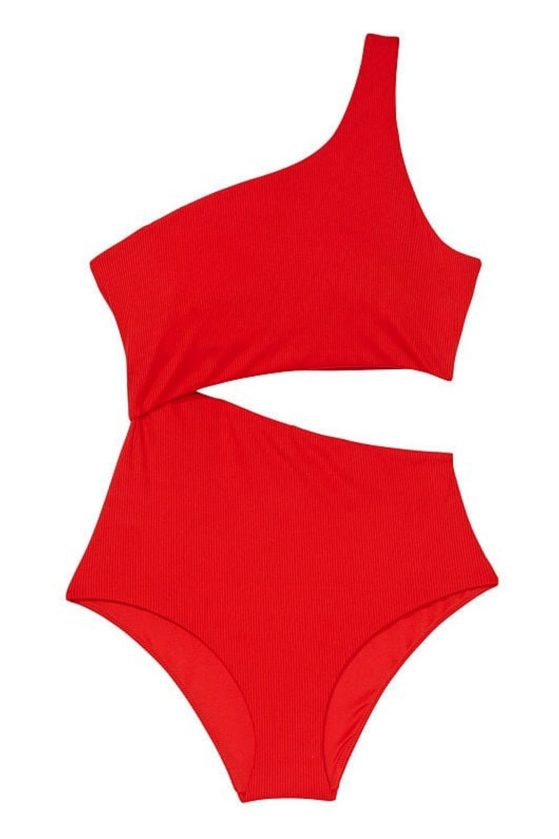 Flame Rib Red Victoria's Secret One Shoulder Swimsuit | 2386UBEIO