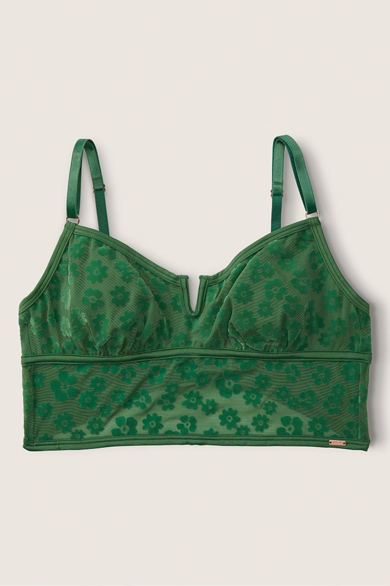 Forest Pine Green Victoria\'s Secret Flocked Mesh Bralette | 1438STNOD