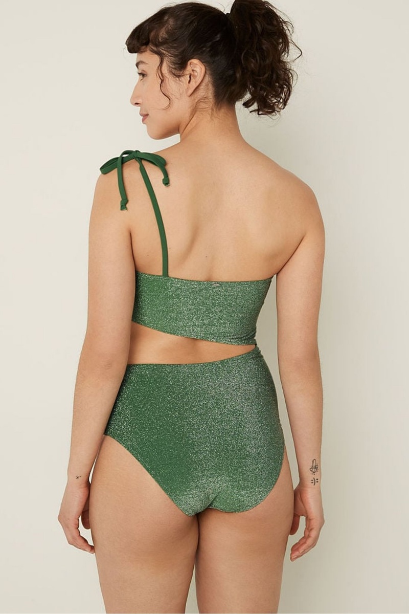 Forest Pine Green Victoria's Secret Shimmer One Shoulder Swimsuit | 4280RKFNJ