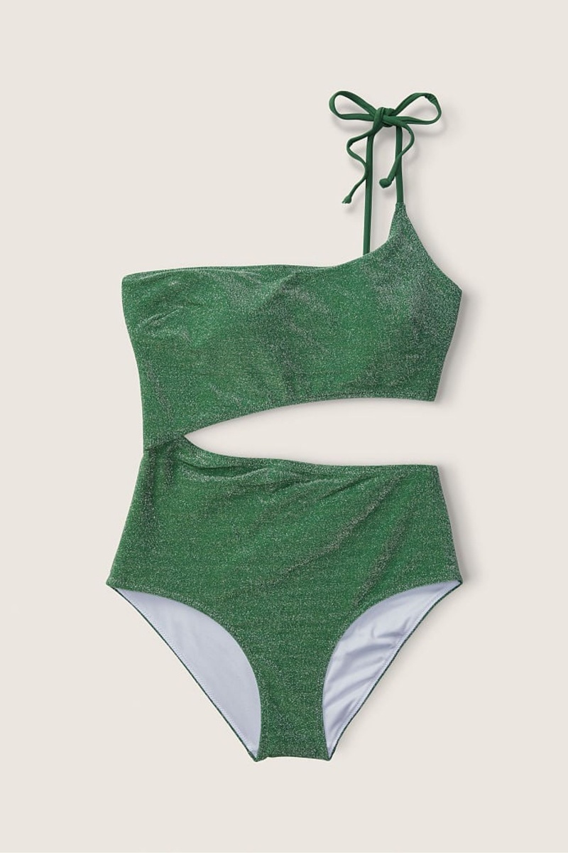 Forest Pine Green Victoria's Secret Shimmer One Shoulder Swimsuit | 4280RKFNJ