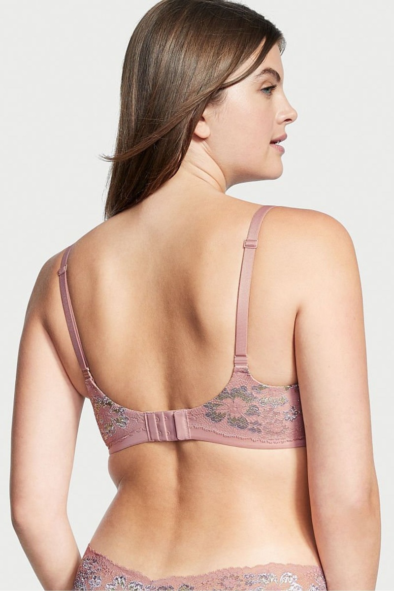 French Mauve Double Lurex Pink Victoria's Secret Body by Victoria Lace Full Cup Push Up Bra | 2376EXUDH