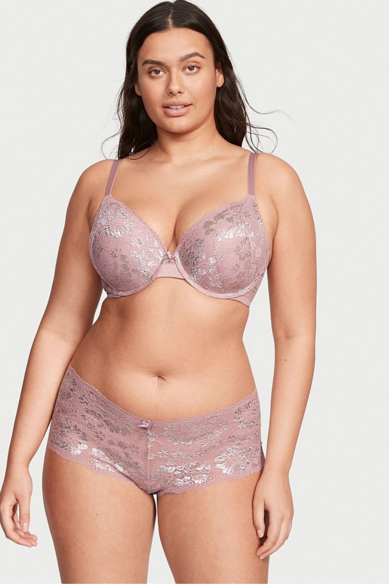 French Mauve Double Lurex Pink Victoria's Secret Body by Victoria Lace Full Cup Push Up Bra | 2376EXUDH