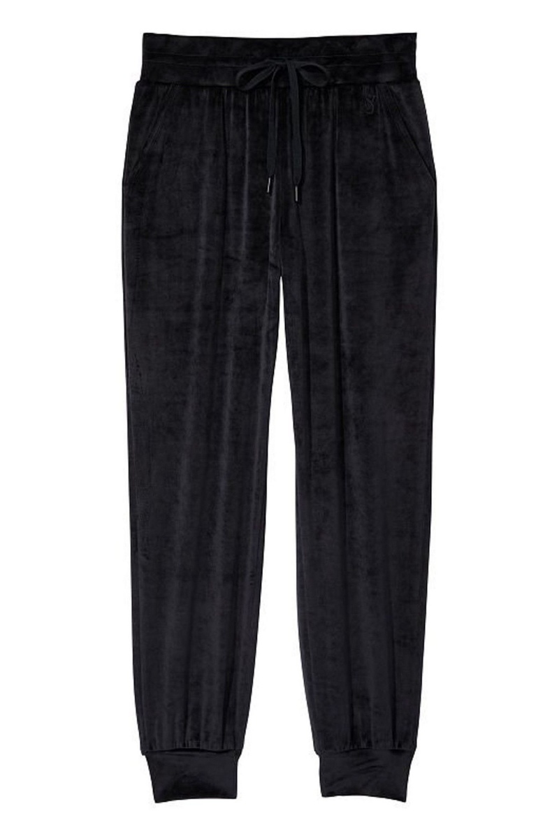 Graphic Pure Black Victoria\'s Secret Velour Jogger | 4230YOZPW