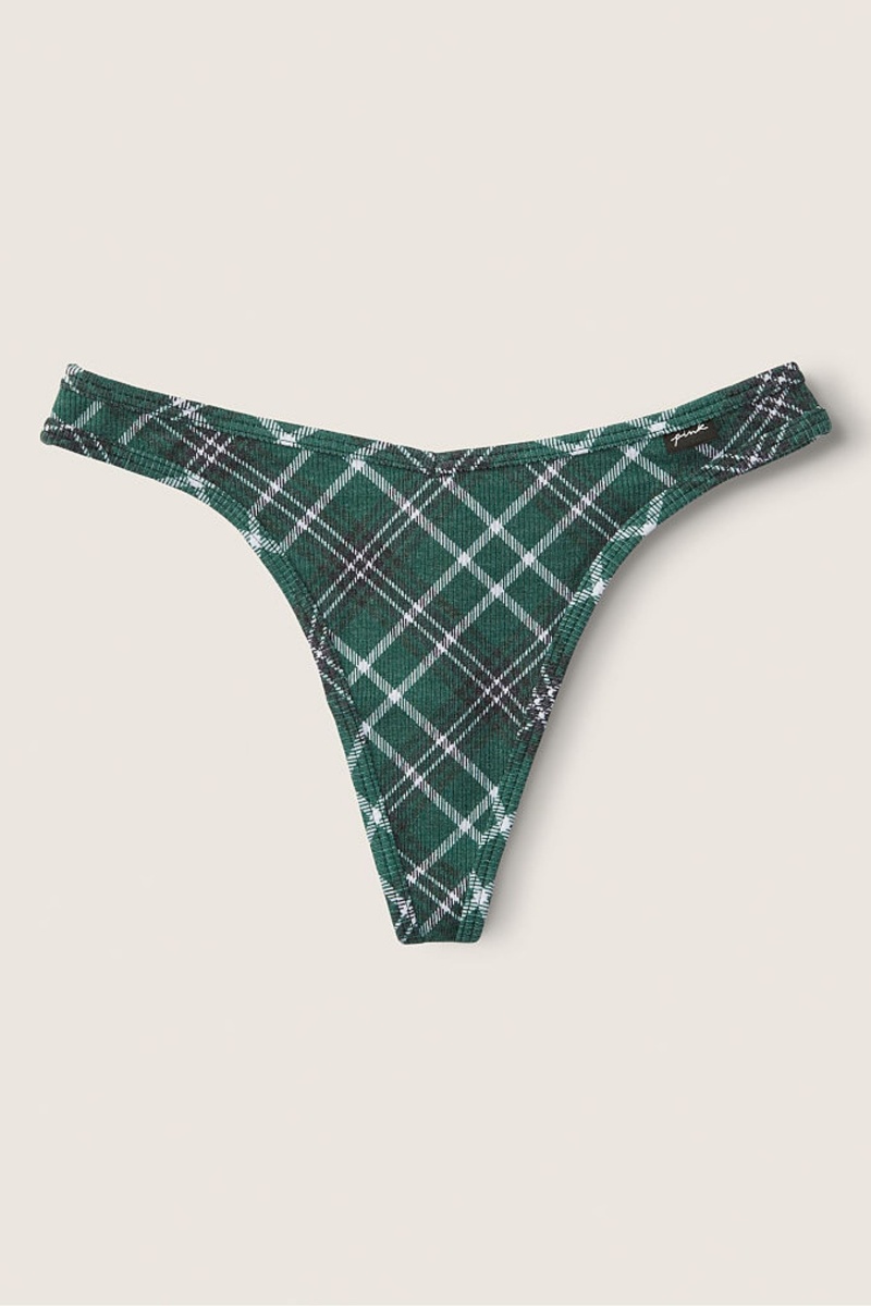 Green Plaid Victoria\'s Secret Cotton Thong Knicker | 1927NTUOQ