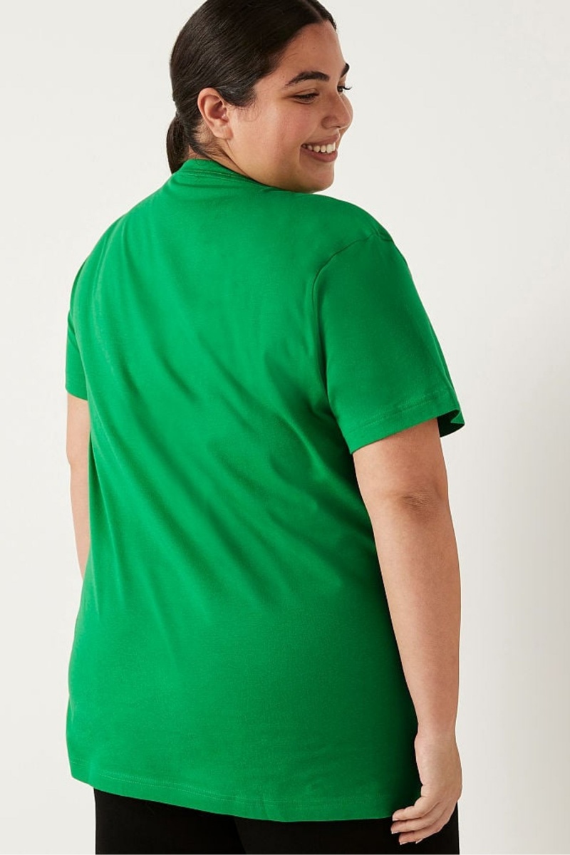 Green Victoria's Secret Cotton Short Sleeve Campus T-Shirt | 3907GTXDZ