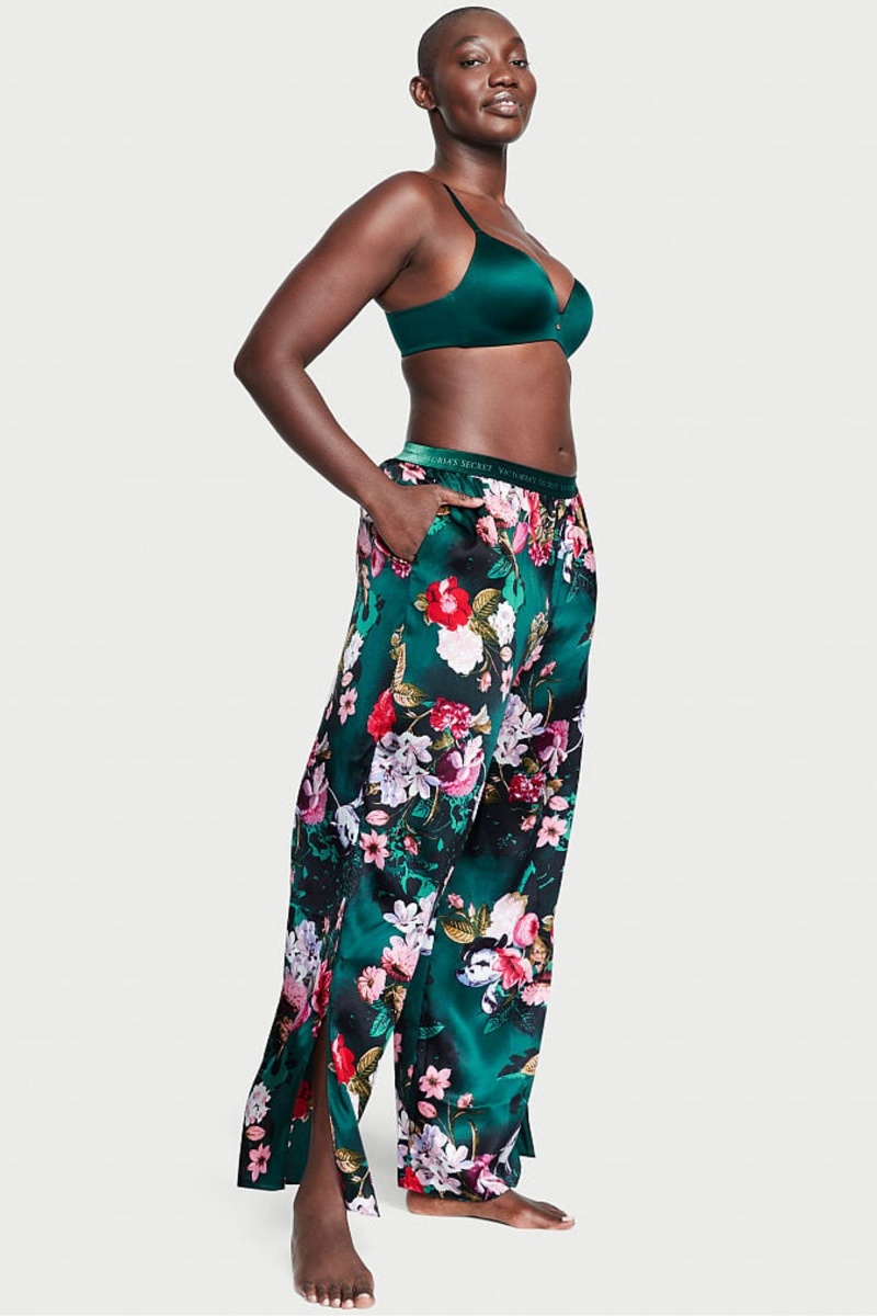 Green Victoria\'s Secret Silk Floral Pyjama Bottoms | 7193RSXPG