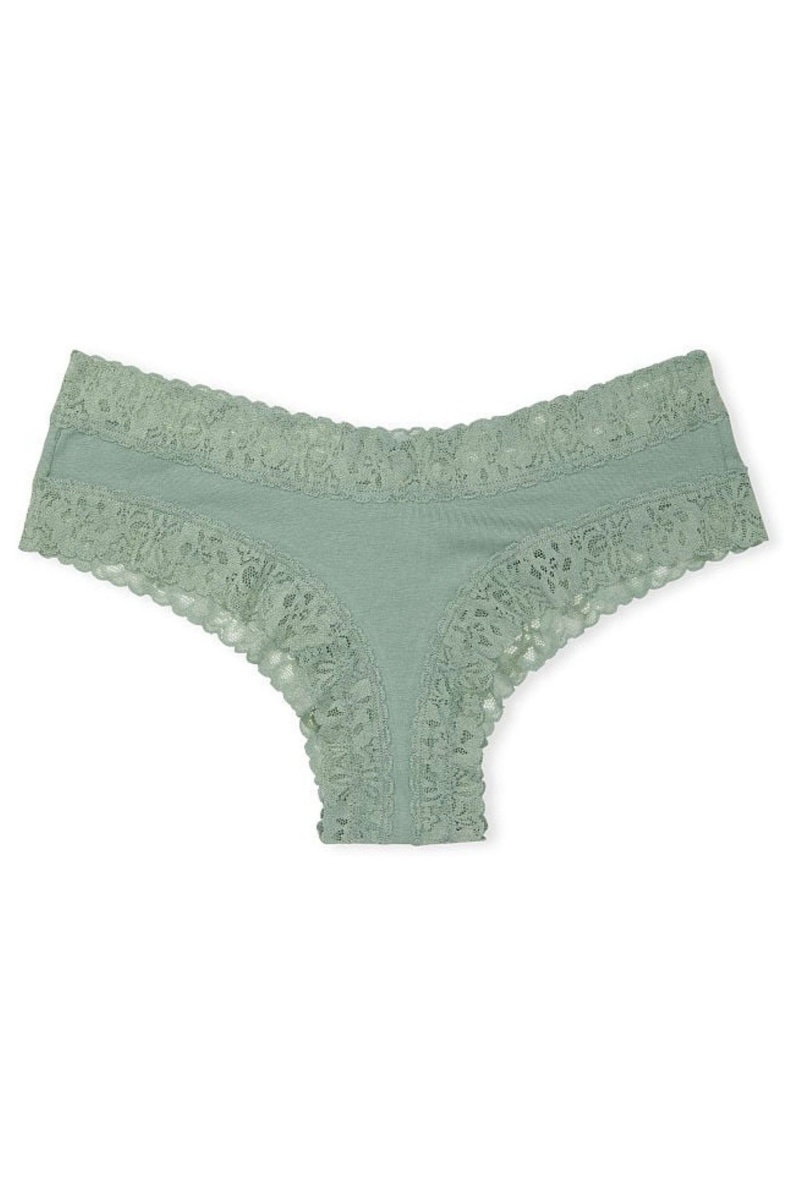 Green Victoria's Secret Stretch Cotton Lace Waist Cotton Cheeky Knickers | 0392KCVGI