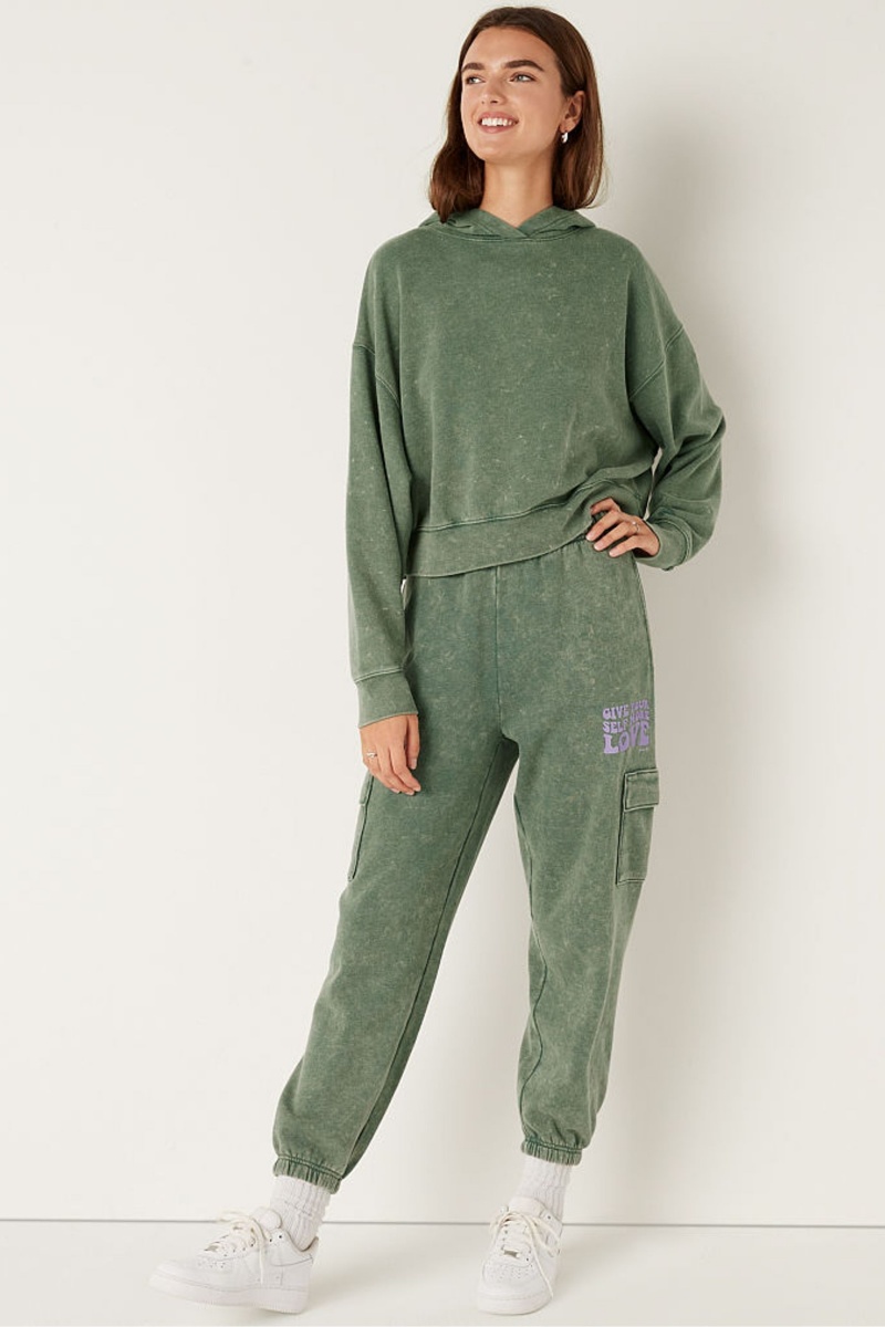 Green Wash Victoria's Secret Shine Crop Long Sleeve Hoodie | 2976TXNSM