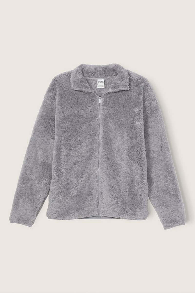 Grey Oasis Victoria's Secret Teddy FullZip Jacket | 0986DLWHJ