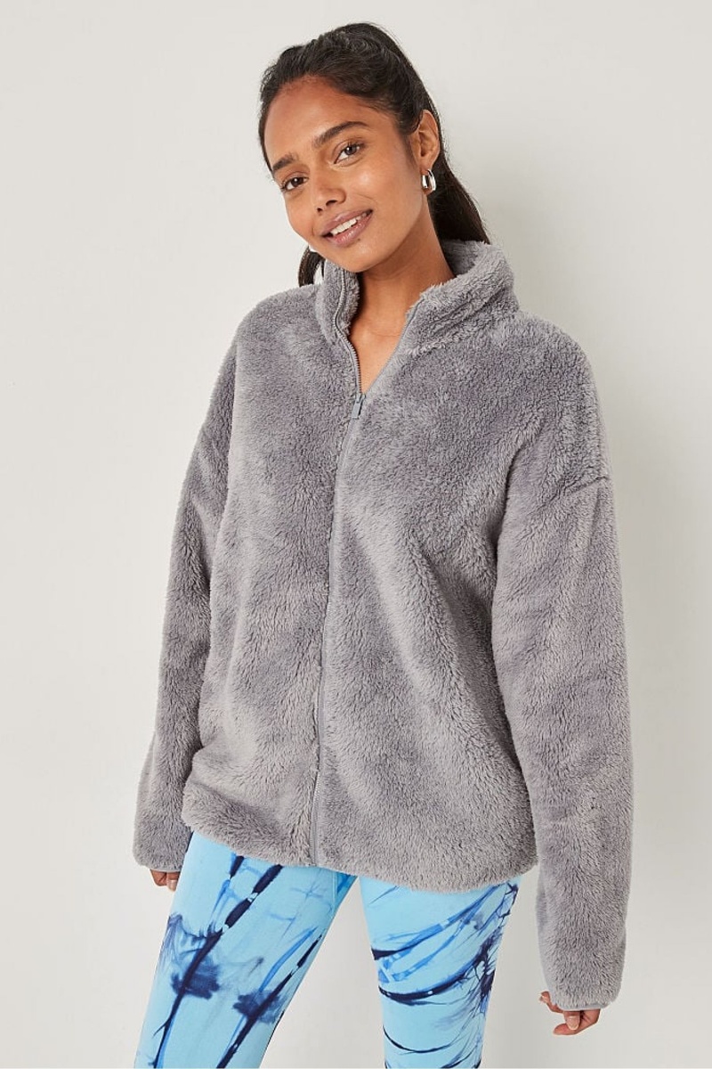 Grey Oasis Victoria\'s Secret Teddy FullZip Jacket | 0986DLWHJ