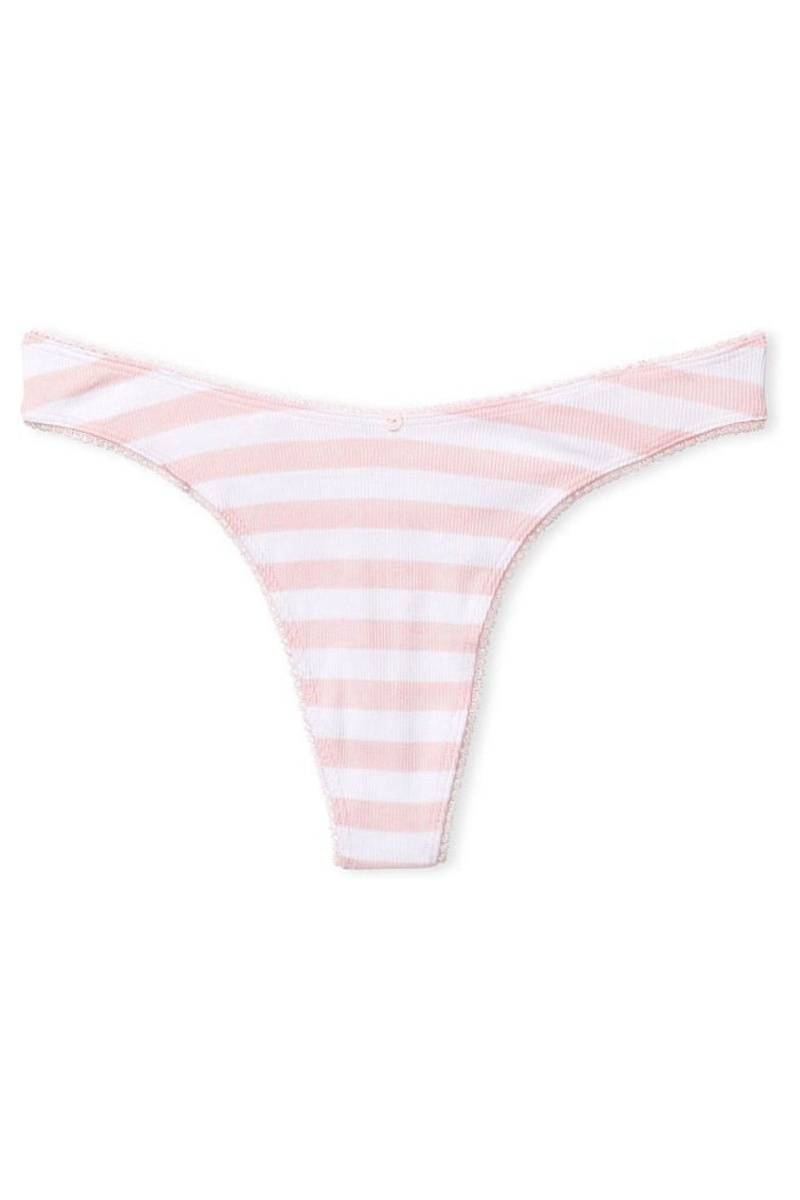 Grey Stripe Victoria's Secret Stretch Cotton Ribbed Cotton High Leg Thong Knickers | 7602TFINK