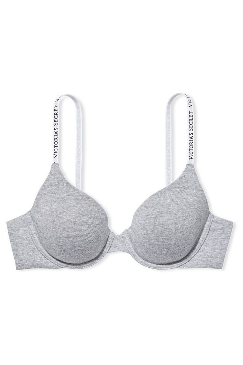 Grey Victoria's Secret The T-Shirt Push Up Logo Strap Bra | 8014VHAMC