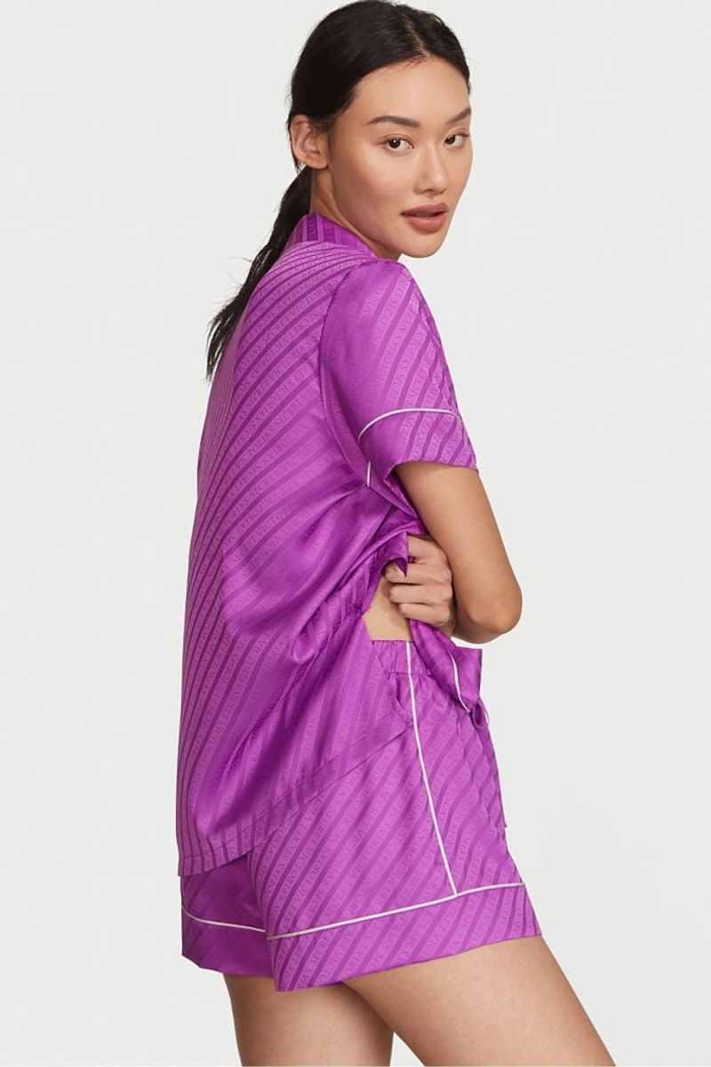 Gum Drop Purple Victoria's Secret Satin Short Pyjamas | 9812VNDKI