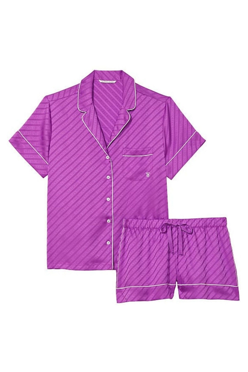 Gum Drop Purple Victoria's Secret Satin Short Pyjamas | 9812VNDKI