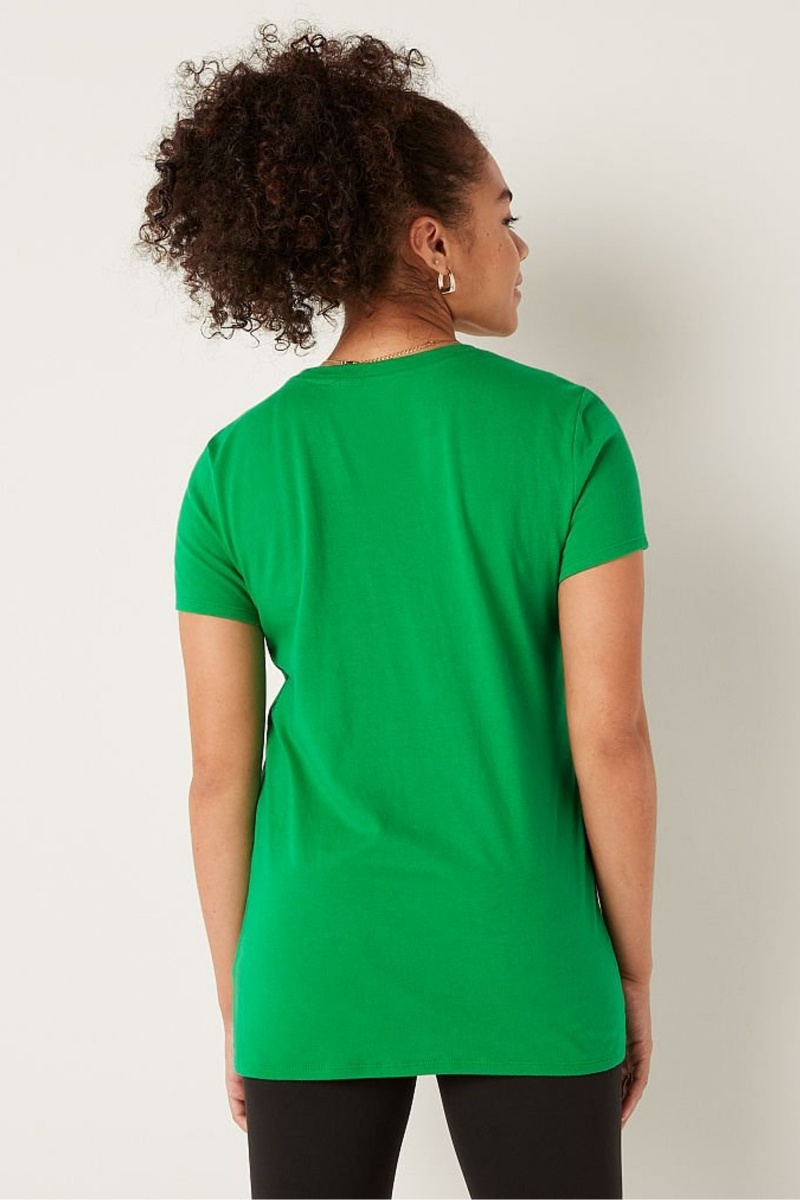 Happy Camper Green Victoria's Secret Logo Short Sleeve T-Shirt | 8310WFUAM