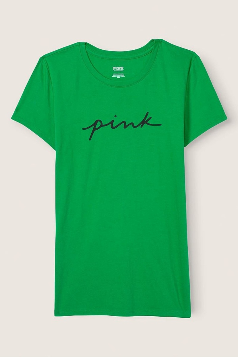 Happy Camper Green Victoria's Secret Logo Short Sleeve T-Shirt | 8310WFUAM