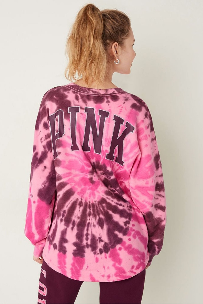 Hazel Green Tie Dye Victoria's Secret Fleece Long Sleeve Oversized Sweatshirt | 7583SEYXJ