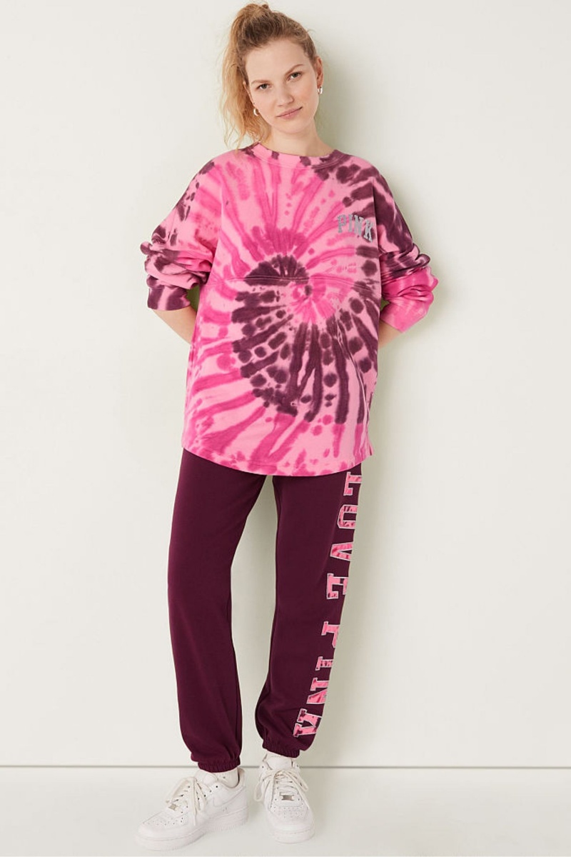 Hazel Green Tie Dye Victoria's Secret Fleece Long Sleeve Oversized Sweatshirt | 7583SEYXJ