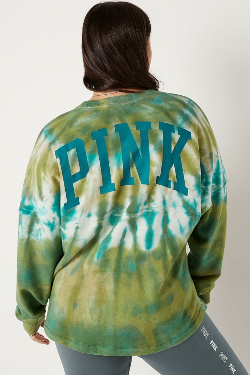 Hazel Green Tie Dye Victoria's Secret Fleece Long Sleeve Oversized Sweatshirt | 5720KABVX