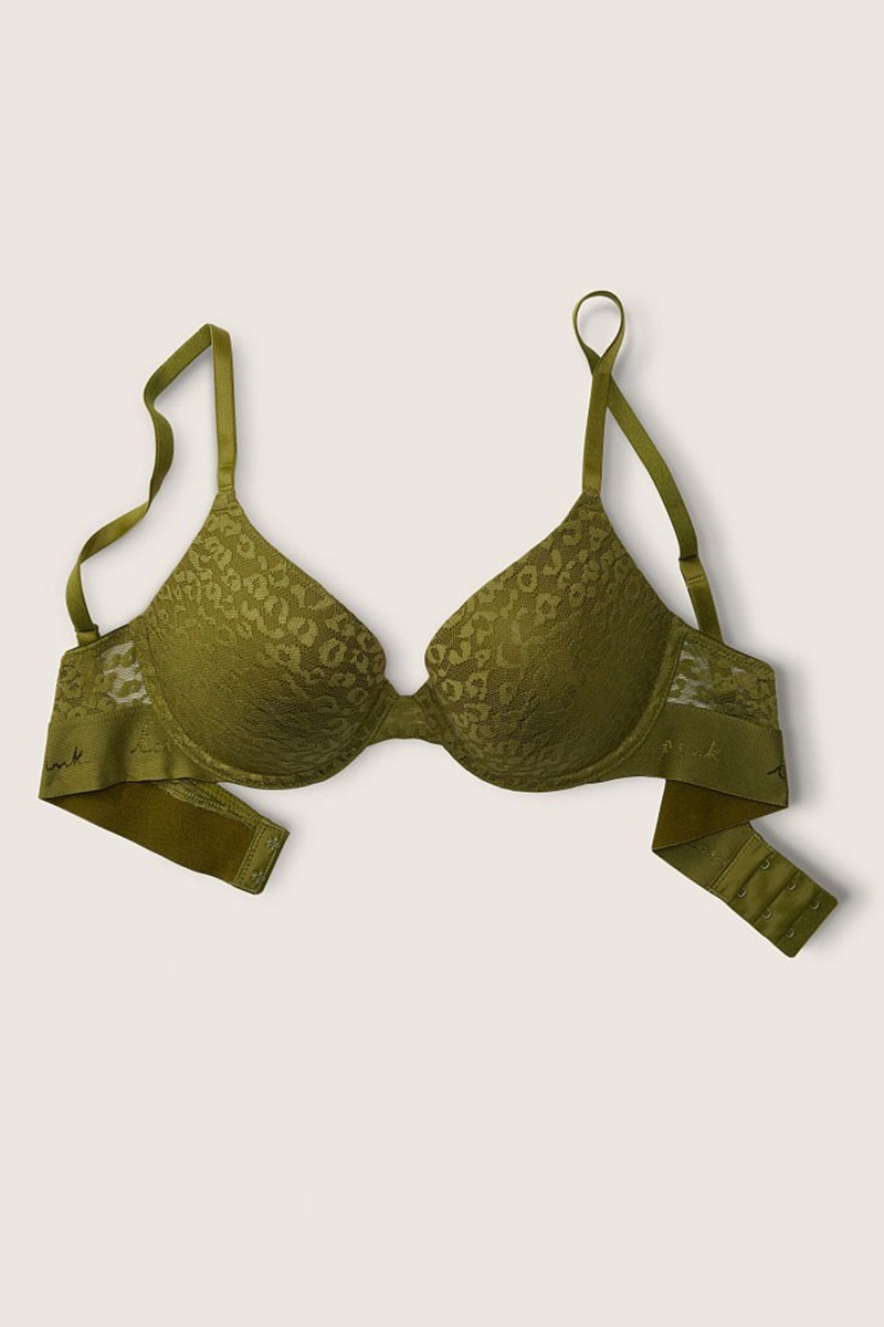 Hazel Green Victoria's Secret Wear Everywhere Lace Push Up T-Shirt Bra | 5461ABLHU