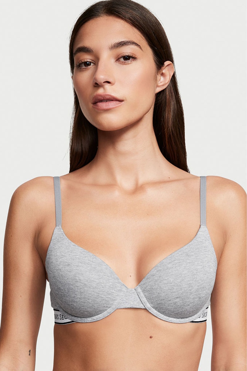 Heather Grey Victoria\'s Secret The T-Shirt Lightly Lined Demi Logo Bra | 8590DCHFN